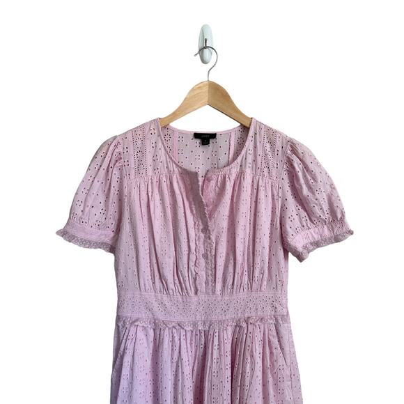 NEW J Crew Cotton Eyelet Button Front Pockets Short Sleeve Lavendar Dress Size 2 - Picture 3 of 7
